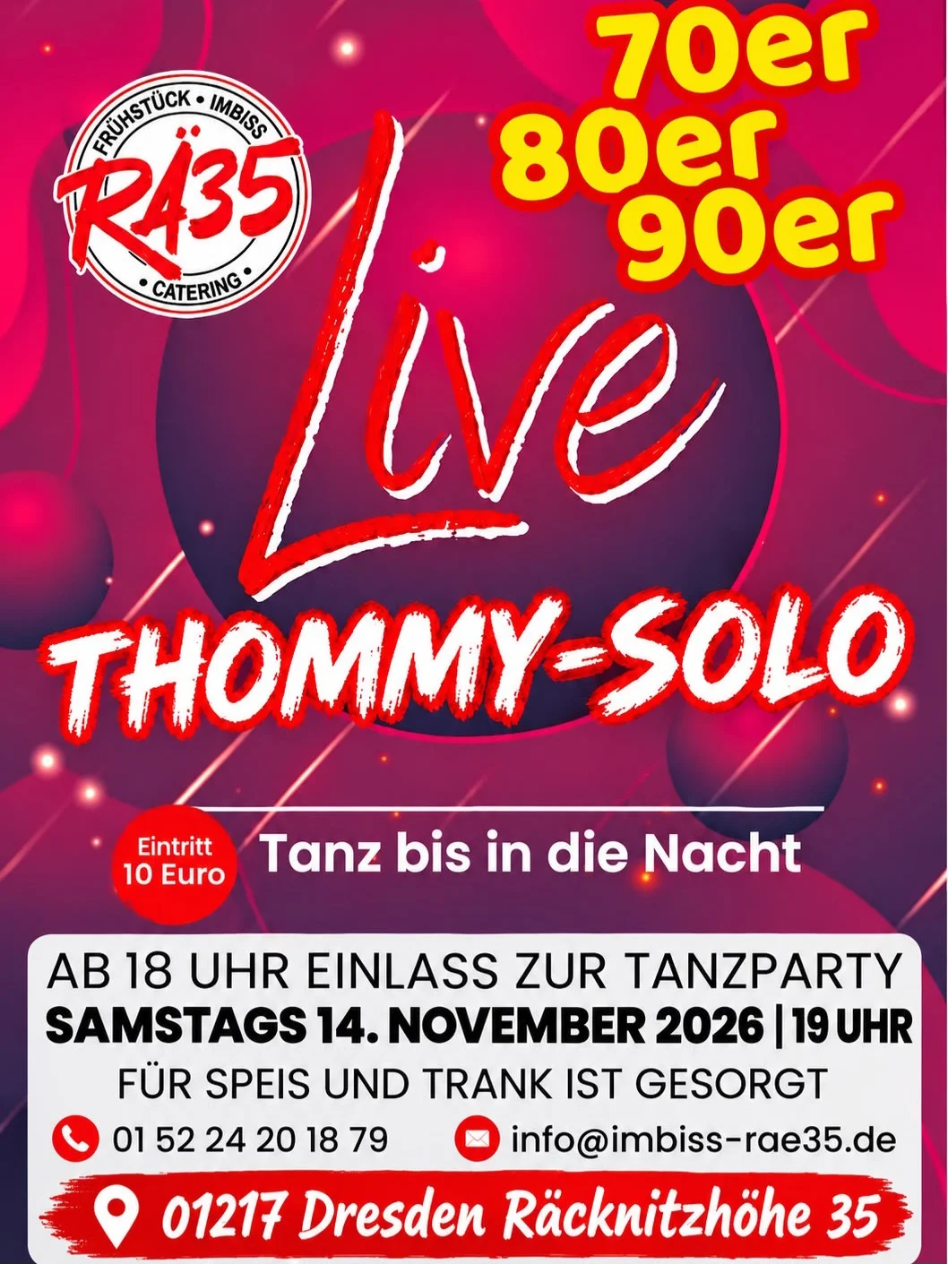 Live Musik am 14.11.26 mit leckeren Speisen und Getränken , Einlass : 18 Uhr ,,,, Beginn: ca. 19.30 Uhr